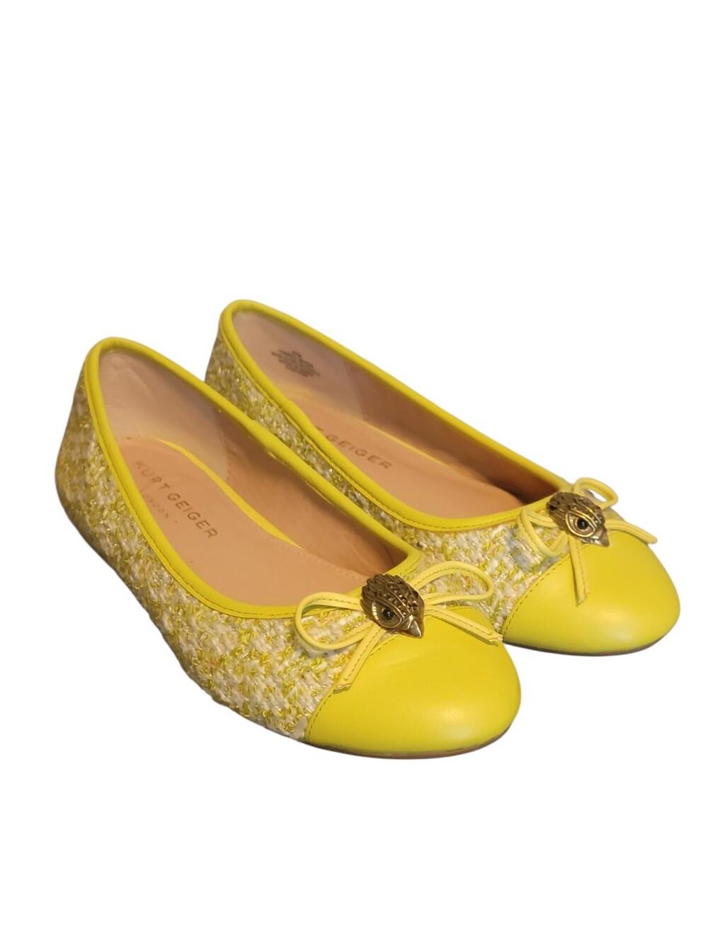 KURT GEIGER London Esme Yellow Tweed Flat Shoes Ballet Size 37 US 7
